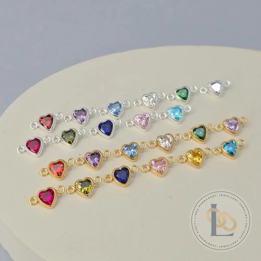 4mm Heart Birthstone Connector Charm