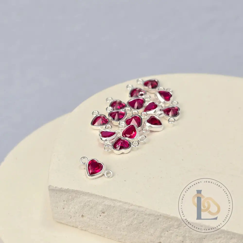 4mm Heart Birthstone Connector Charm Sterling silver / January - Garnet