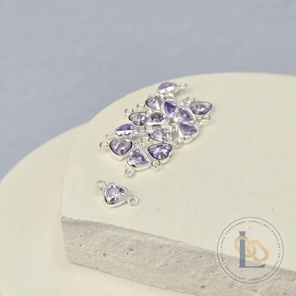 4mm Heart Birthstone Connector Charm Sterling silver / June - Alexandrite
