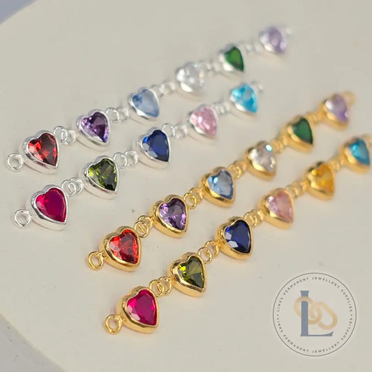 4mm Heart Birthstone Connector Charm