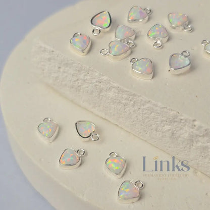 4mm Opal Heart Charm Sterling Silver / White
