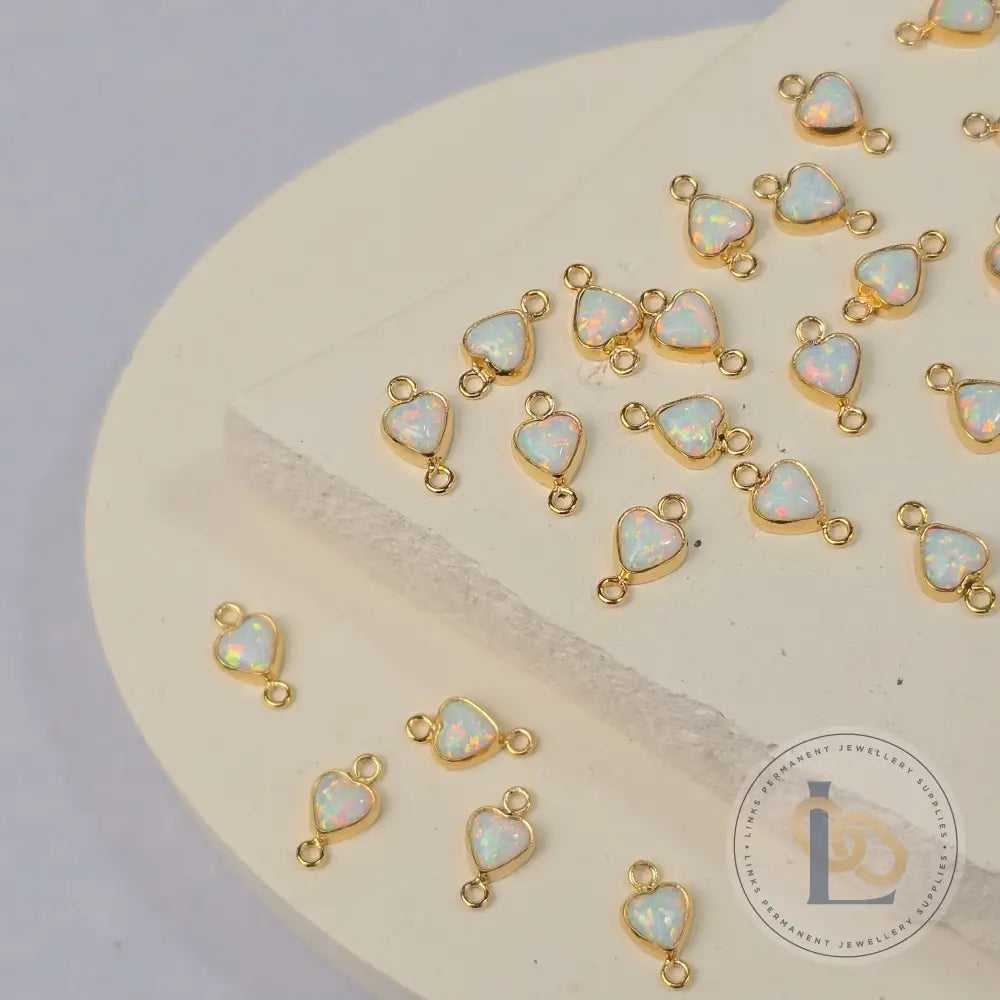 4mm Opal Heart Connector Charm