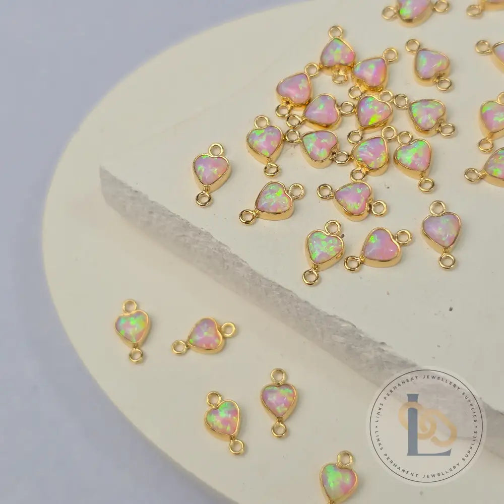 4mm Opal Heart Connector Charm