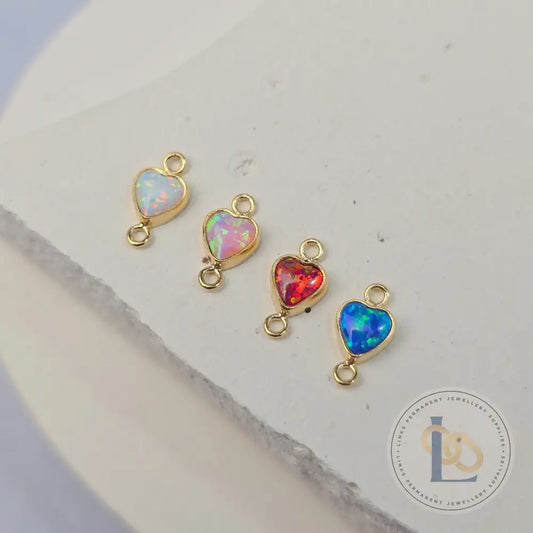 4mm Opal Heart Connector Charm