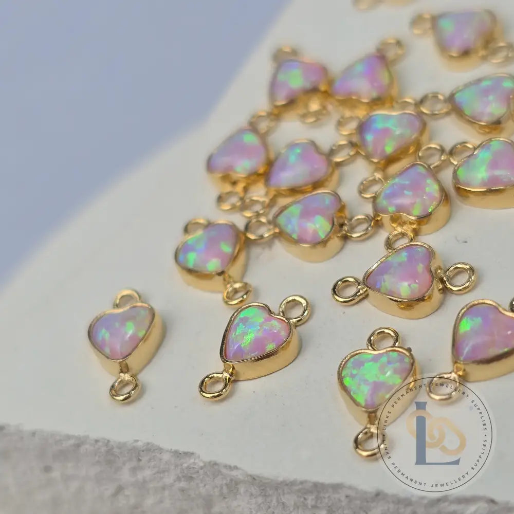 4mm Opal Heart Connector Charm Pink