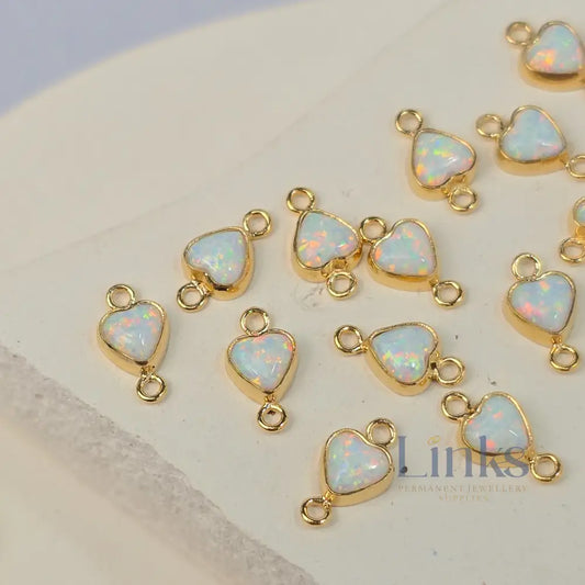 4mm Opal Heart Connector Charm White