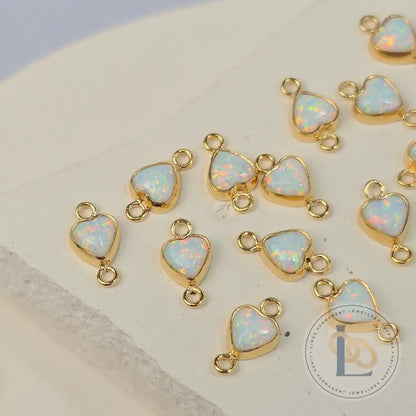4mm Opal Heart Connector Charm White