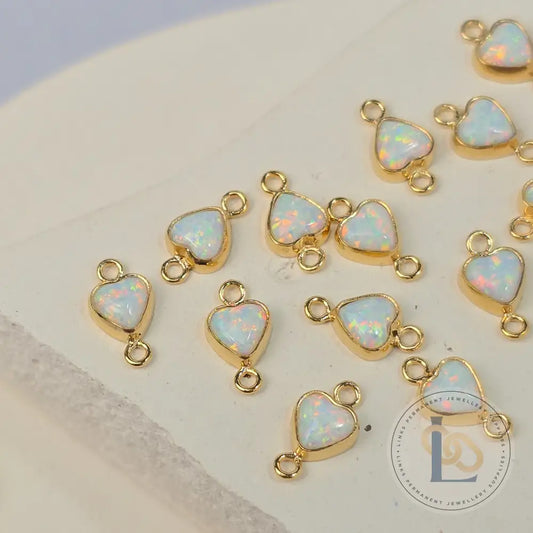4mm Opal Heart Connector Charm White