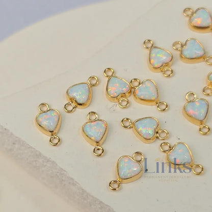 4mm Opal Heart Connector Charm White