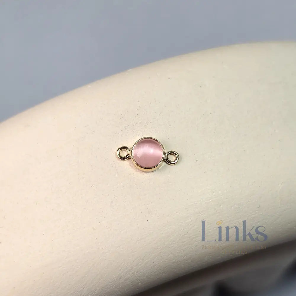 4Mm Pink Cat’s Eye Connector Charm 14K Gold Filled