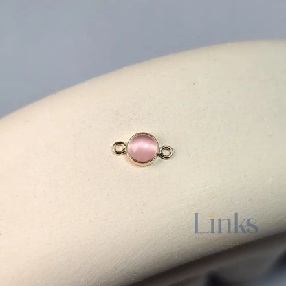 4Mm Pink Cat’s Eye Connector Charm 14K Gold Filled