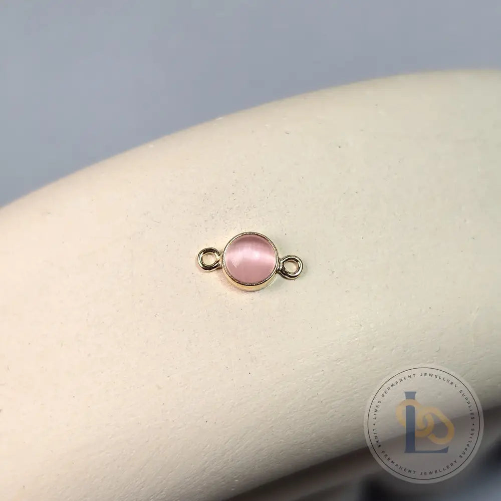 4Mm Pink Cat’s Eye Connector Charm 14K Gold Filled