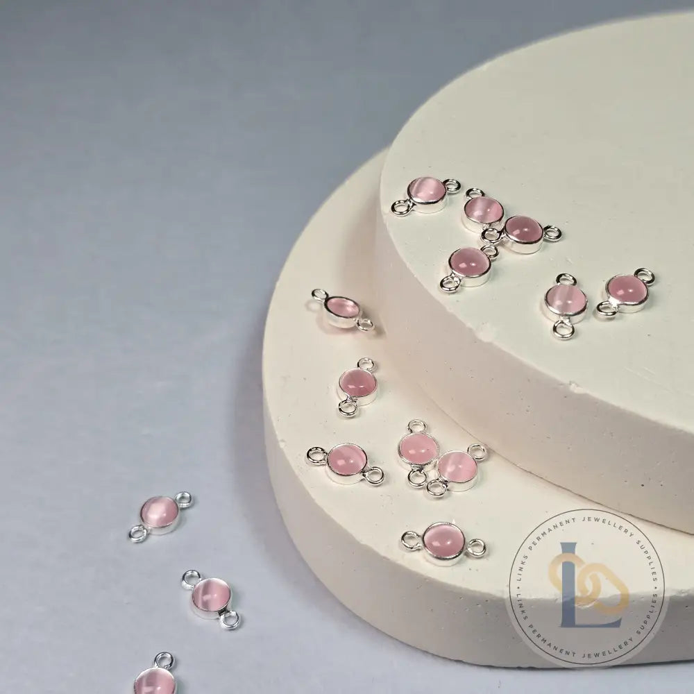4Mm Pink Cat’s Eye Connector Charm