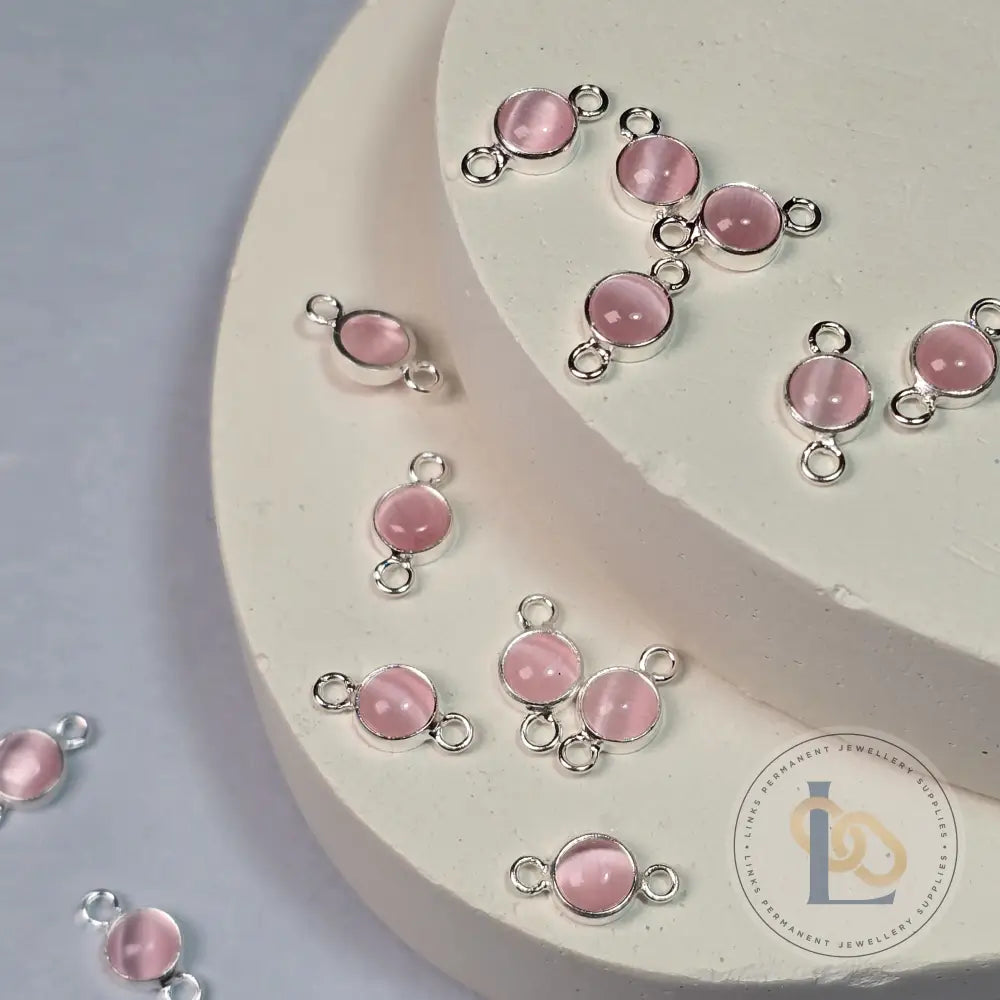 4Mm Pink Cat’s Eye Connector Charm