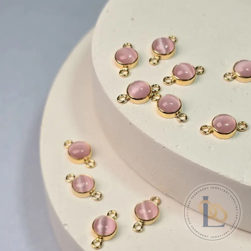 4Mm Pink Cat’s Eye Connector Charm