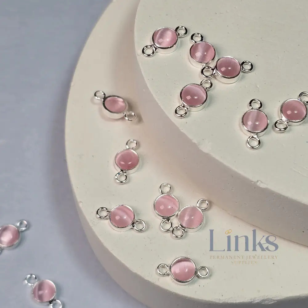 4Mm Pink Cat’s Eye Connector Charm