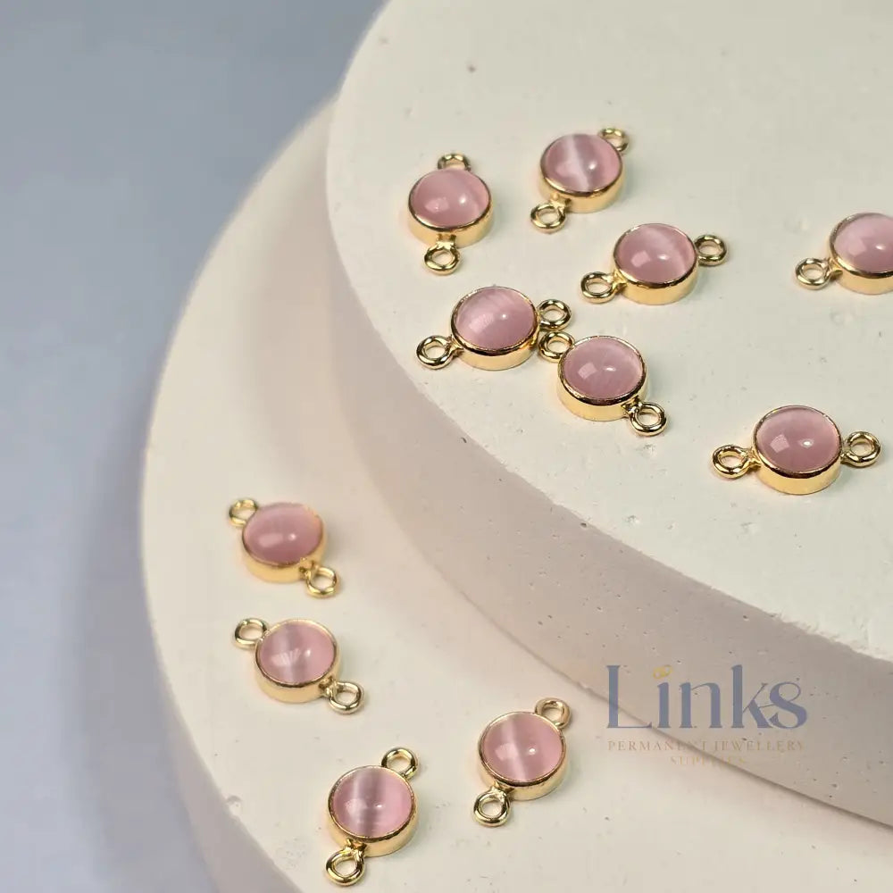 4Mm Pink Cat’s Eye Connector Charm