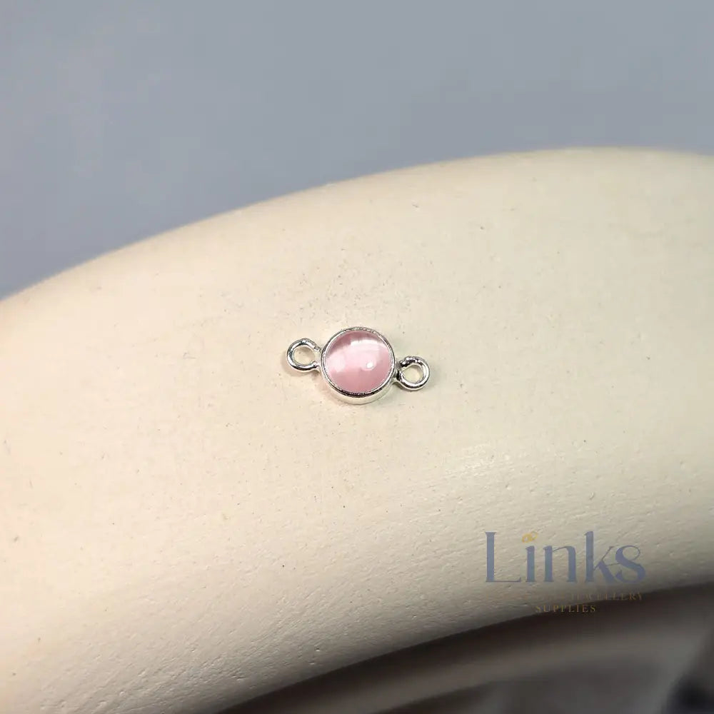 4Mm Pink Cat’s Eye Connector Charm Sterling Silver