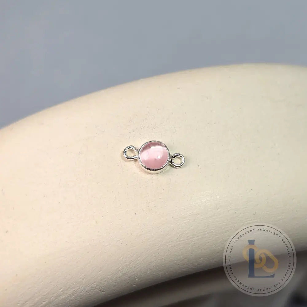4Mm Pink Cat’s Eye Connector Charm Sterling Silver