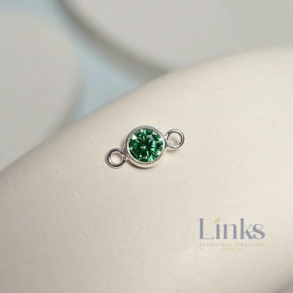 4mm Sterling Silver Birthstone Connector Charm May - Emerald Connector Charms