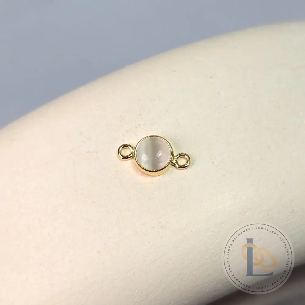 4Mm White Cat’s Eye Connector Charm 14K Gold Filled