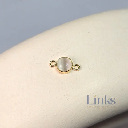 4Mm White Cat’s Eye Connector Charm 14K Gold Filled