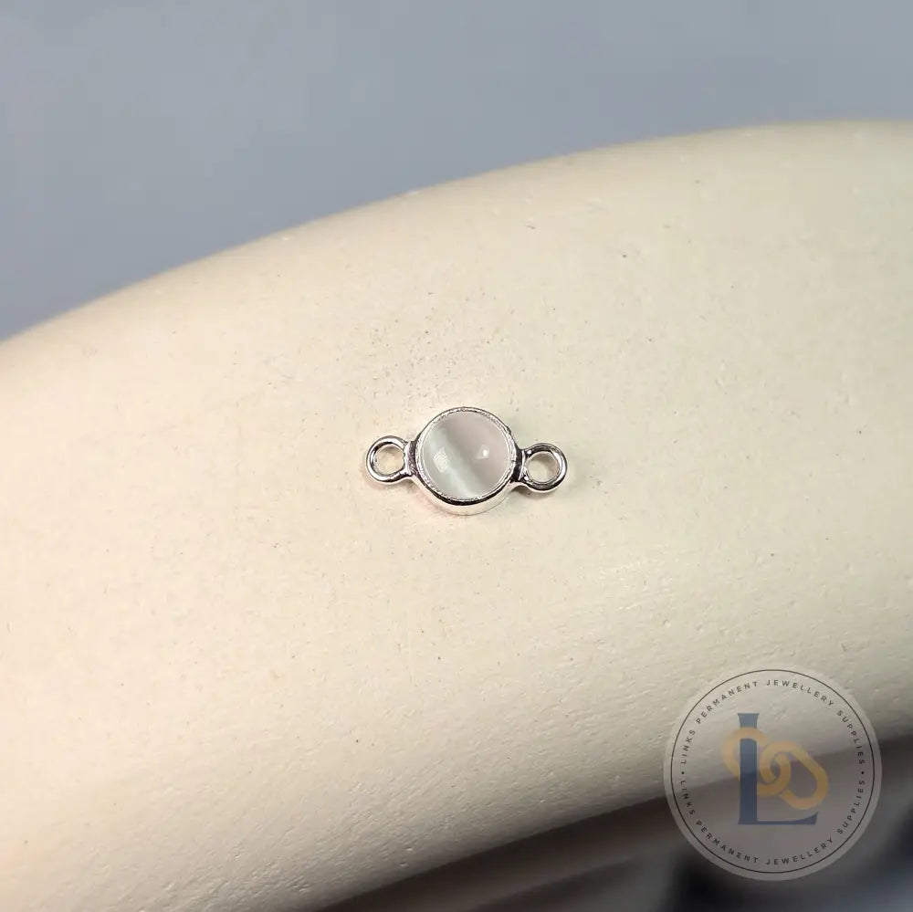 4Mm White Cat’s Eye Connector Charm Sterling Silver