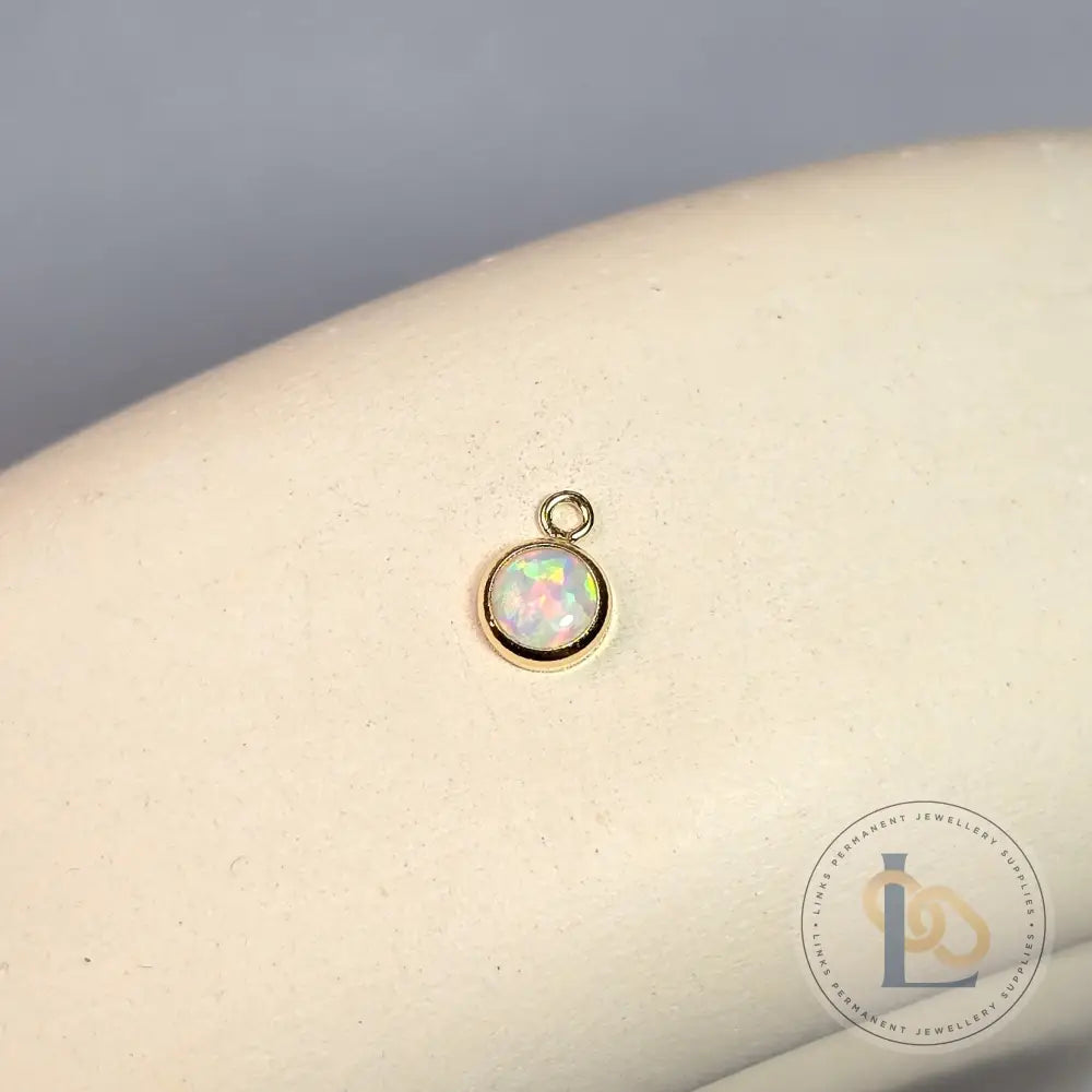 4Mm White Opal Pendant Charm 14K Gold Filled