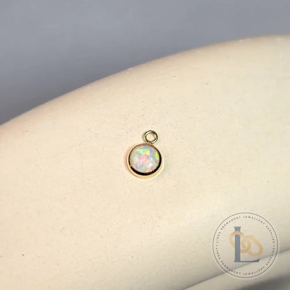 4Mm White Opal Pendant Charm 14K Gold Filled