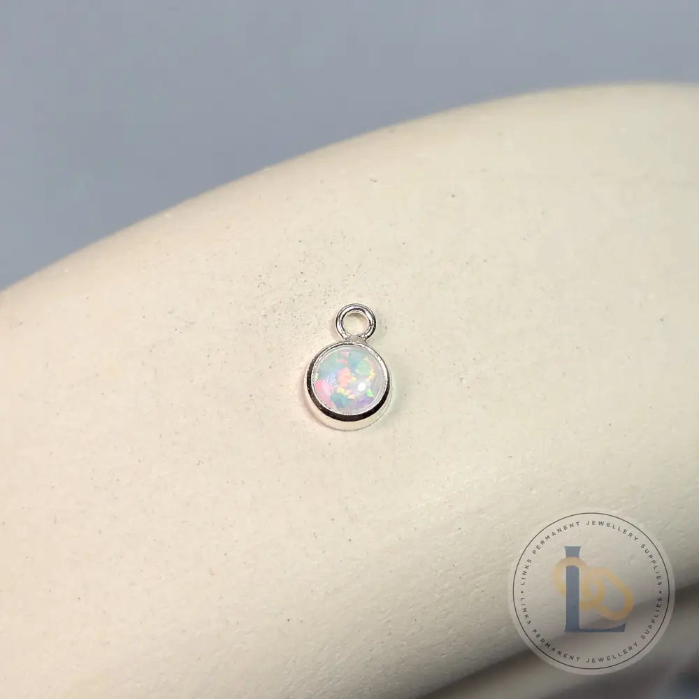 4Mm White Opal Pendant Charm Sterling Silver
