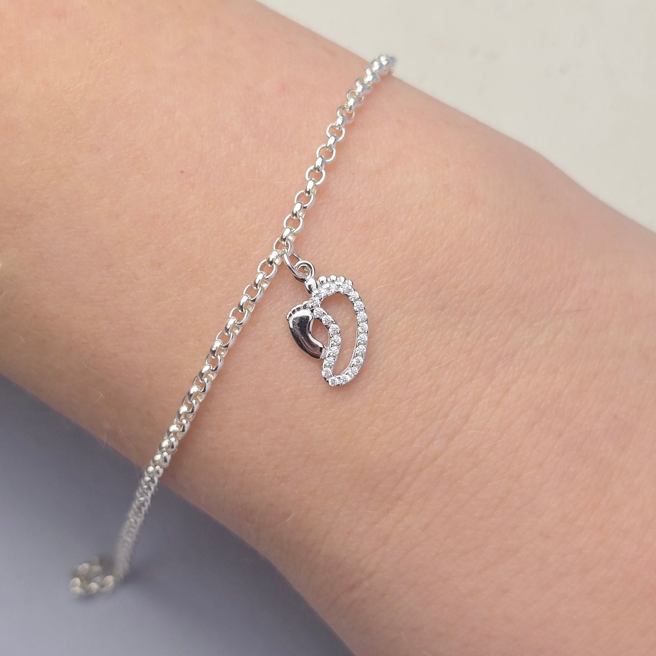 Sterling Silver Tiny Toes CZ Pendant Charm Charms