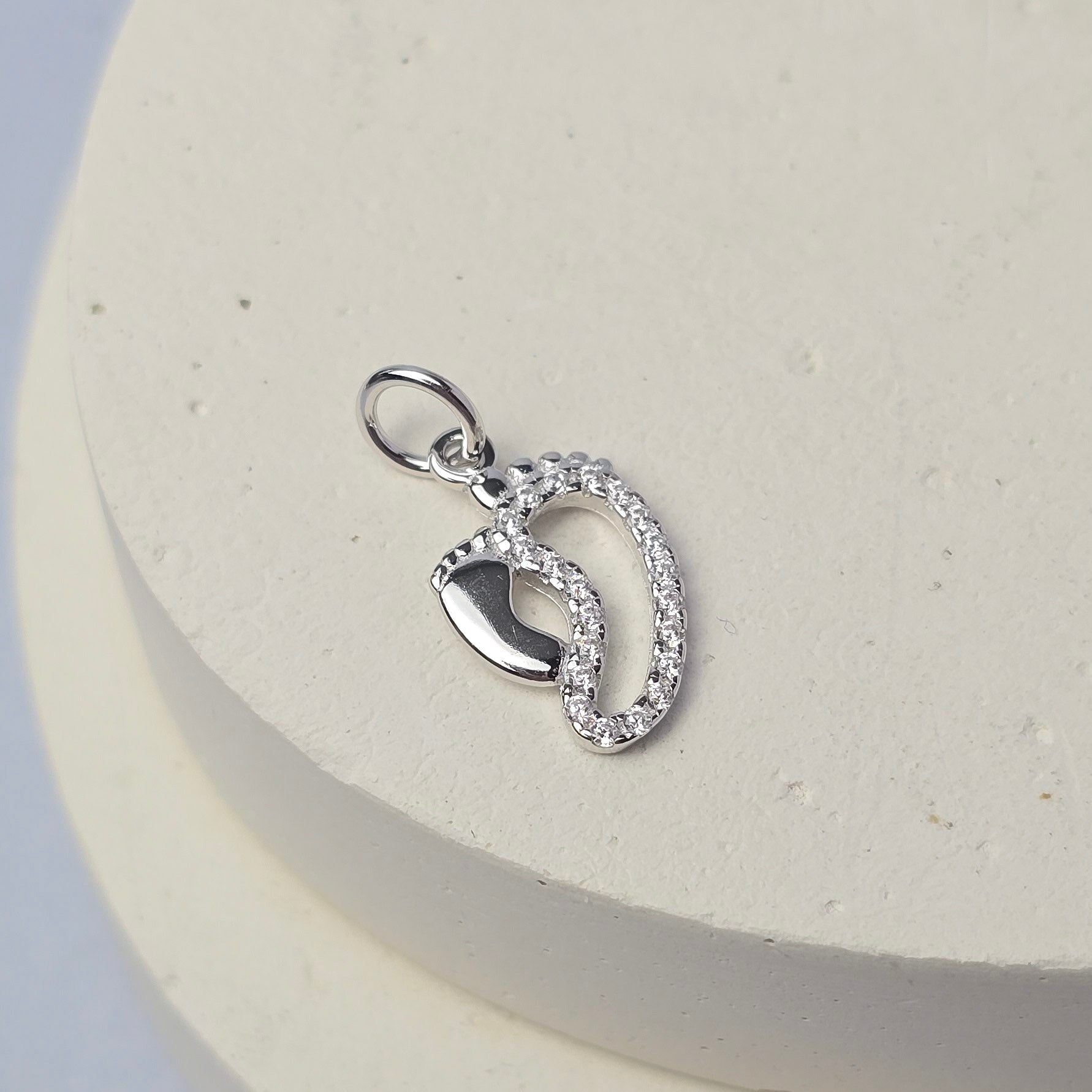 Sterling Silver Tiny Toes CZ Pendant Charm Charms
