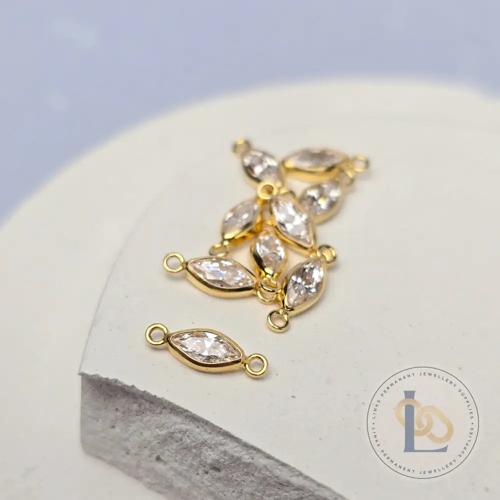 6mm Marquise Birthstone Connector 14k Gold Filled / April - Crystal