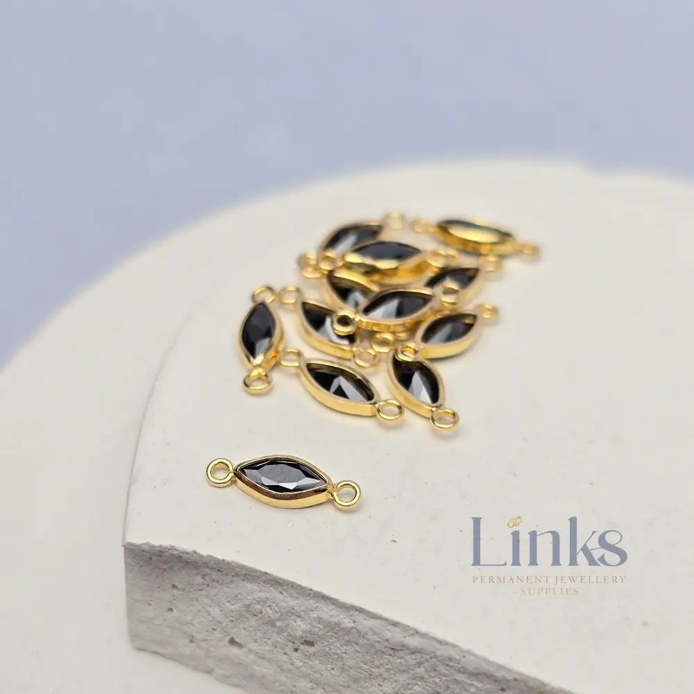 6mm Marquise Birthstone Connector 14k Gold Filled / Black Onyx