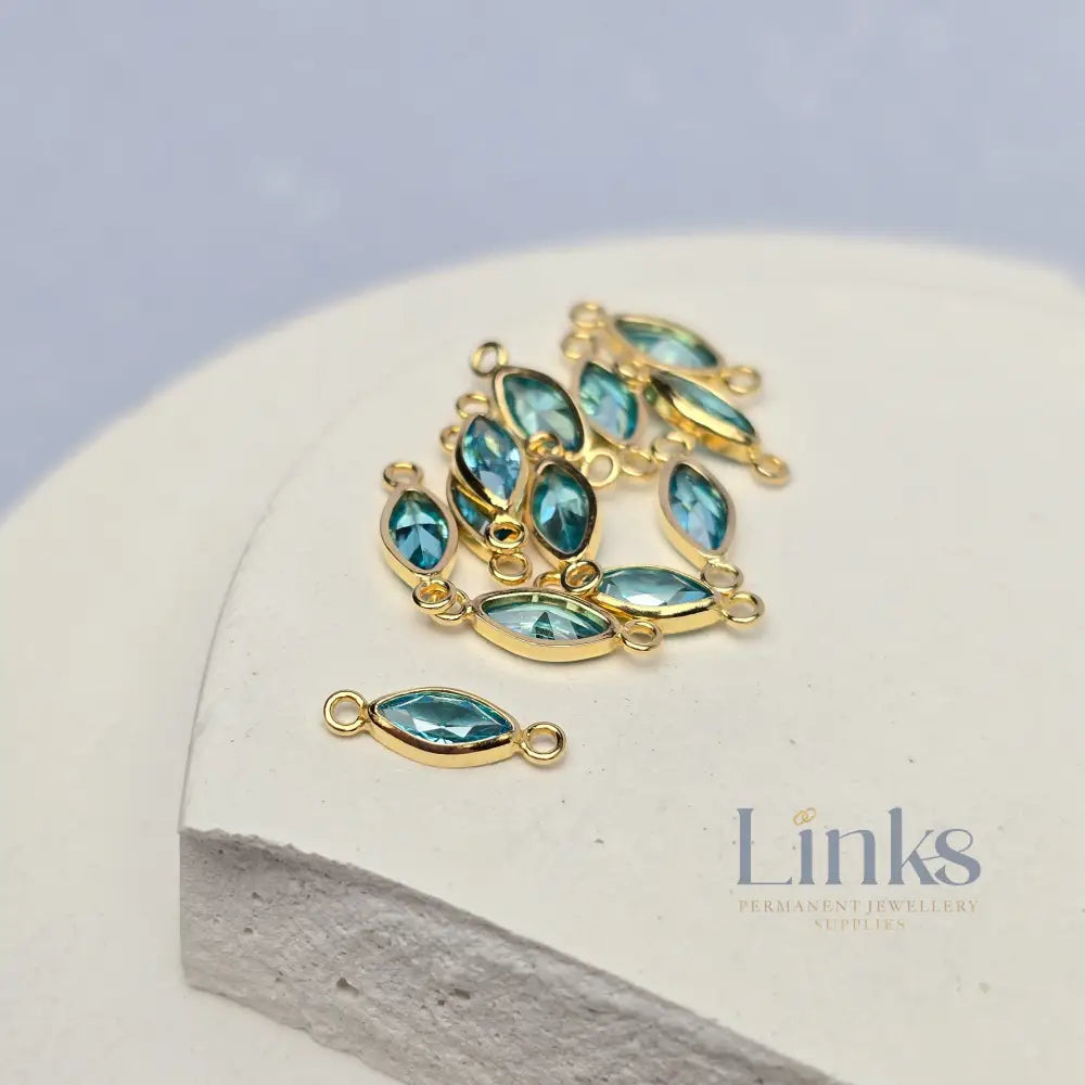 6mm Marquise Birthstone Connector 14k Gold Filled / December - Blue Zircon