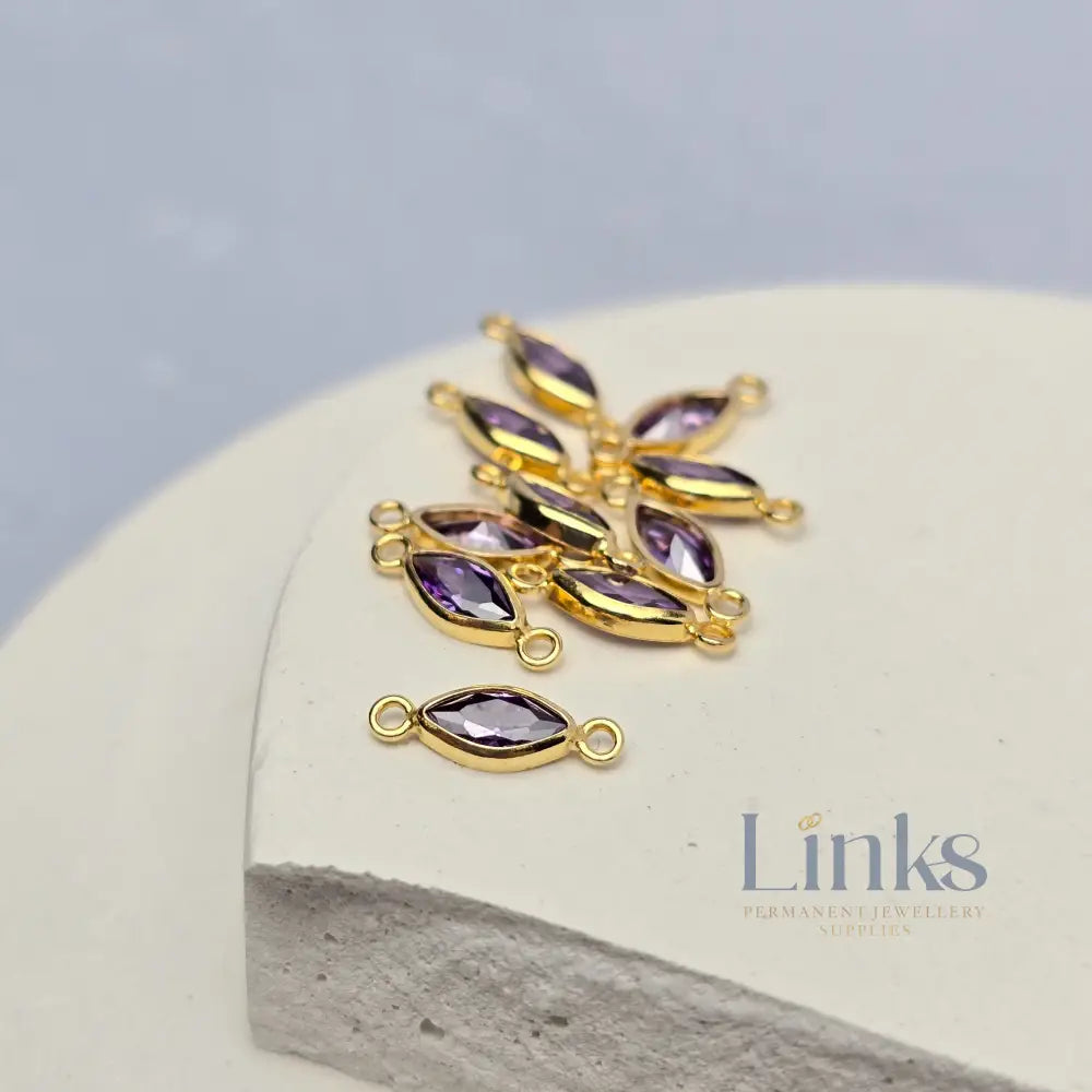 6mm Marquise Birthstone Connector 14k Gold Filled / February - Amethyst