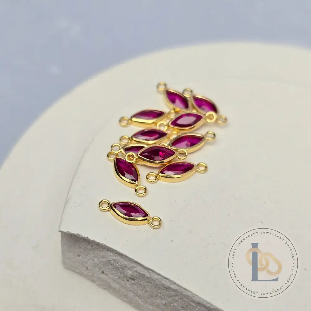 6mm Marquise Birthstone Connector 14k Gold Filled / July - Ruby