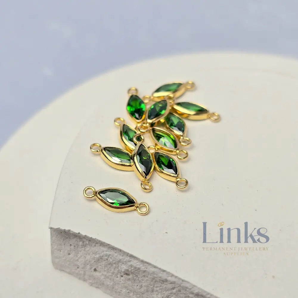 6mm Marquise Birthstone Connector 14k Gold Filled / May - Emerald Green