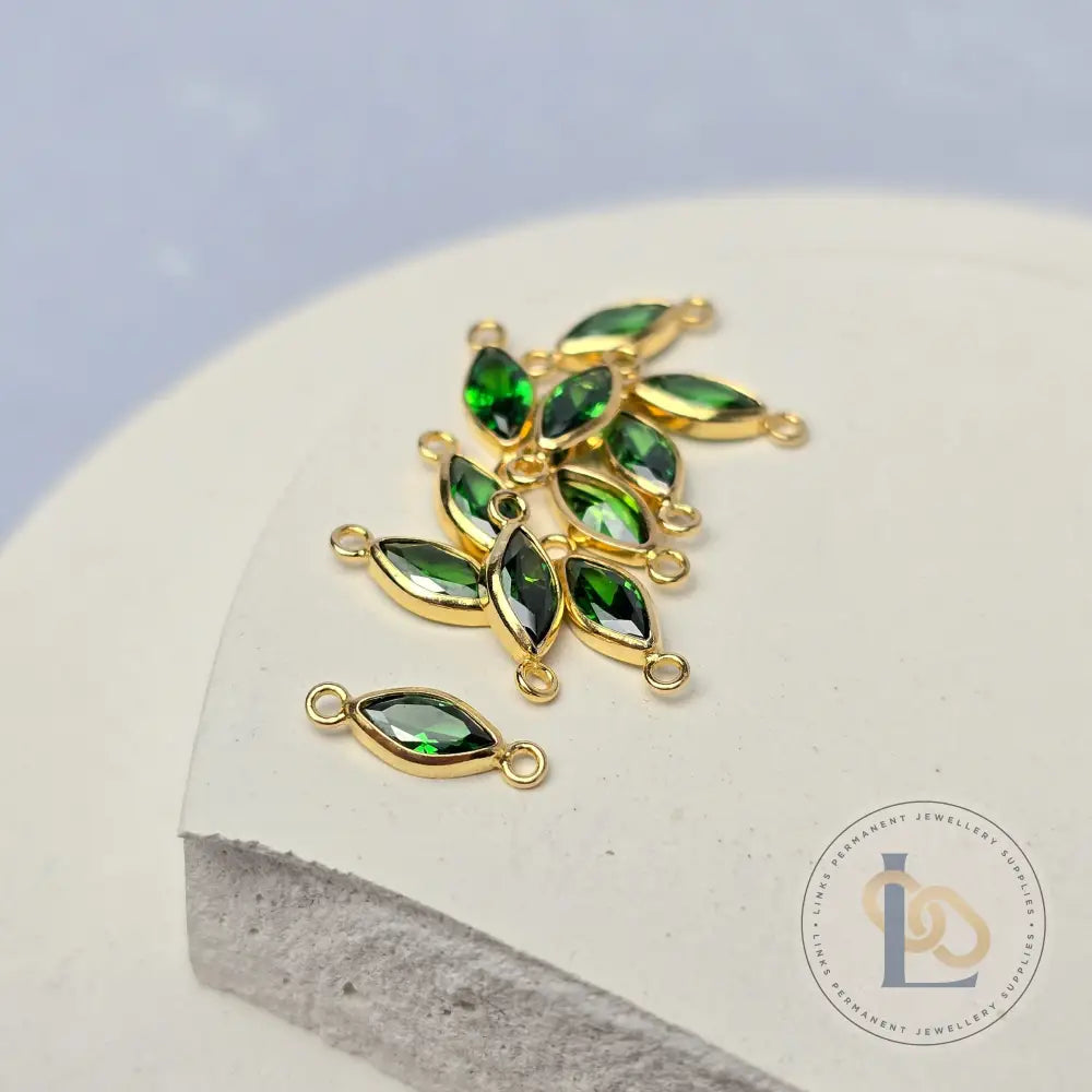 6mm Marquise Birthstone Connector 14k Gold Filled / May - Emerald Green