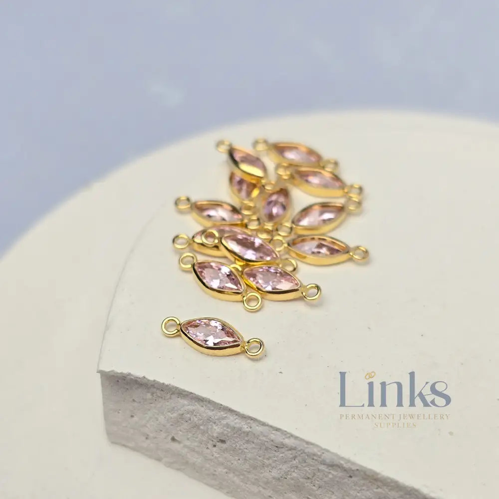 6mm Marquise Birthstone Connector 14k Gold Filled / October - Pink Tourmaline