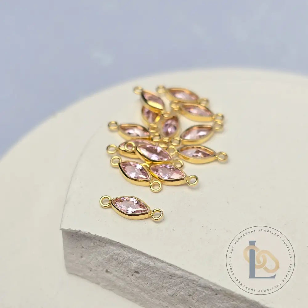 6mm Marquise Birthstone Connector 14k Gold Filled / October - Pink Tourmaline