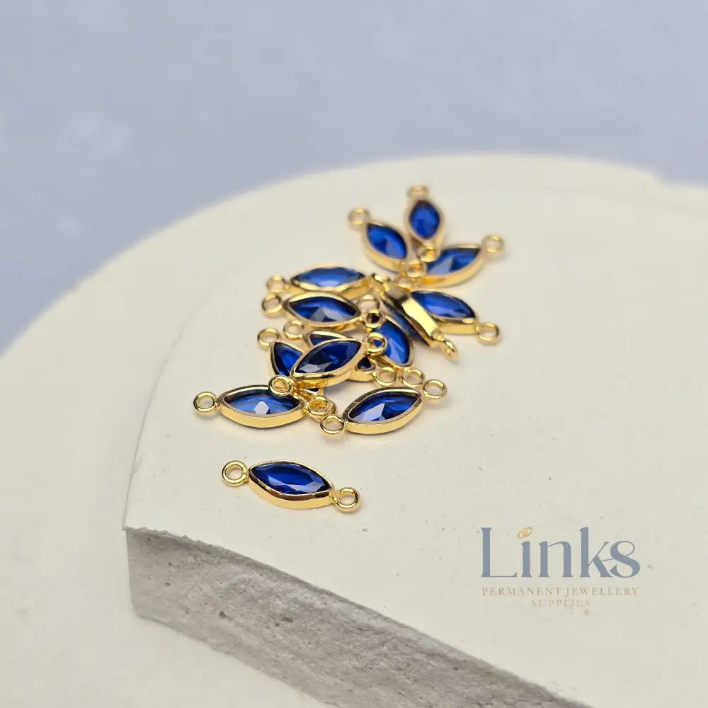 6mm Marquise Birthstone Connector 14k Gold Filled / September - Sapphire