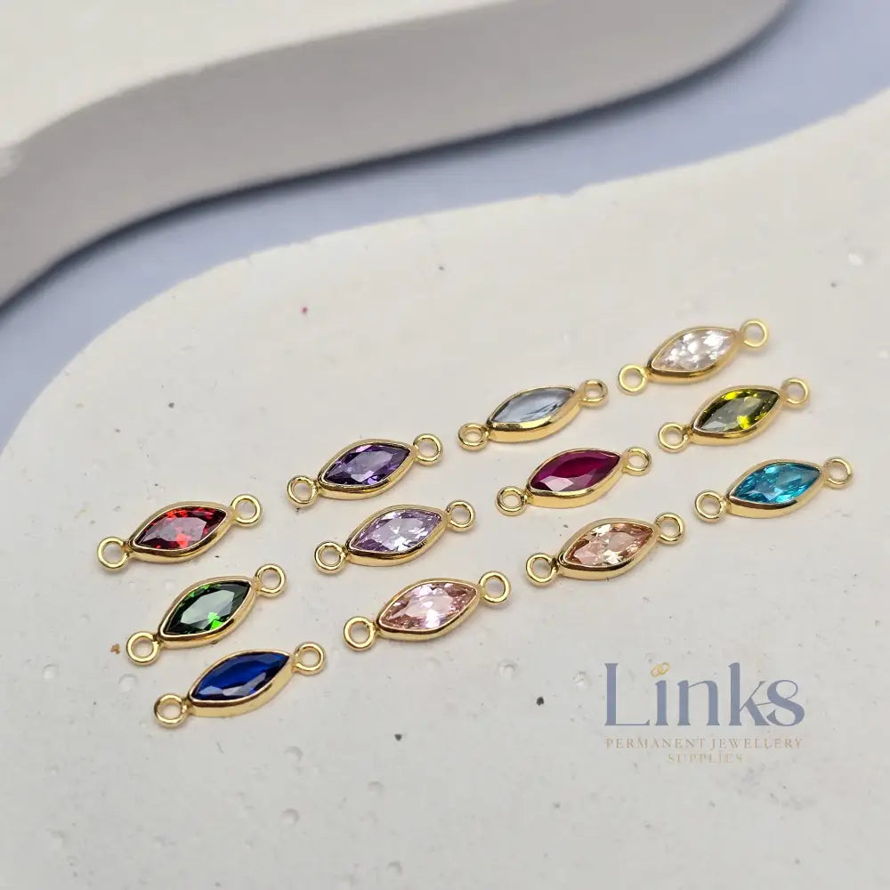 6mm Marquise Birthstone Connector 14k Gold Filled / Set of 13 Birthstones