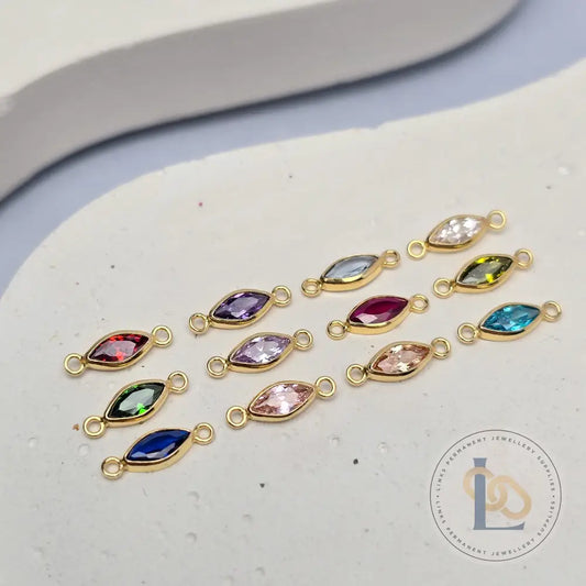 6mm Marquise Birthstone Connector 14k Gold Filled / Set of 13 Birthstones