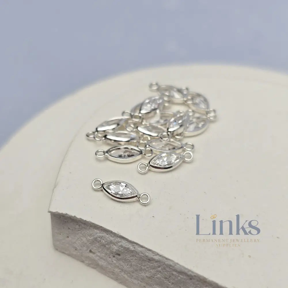 6mm Marquise Birthstone Connector Sterling silver / April - Crystal