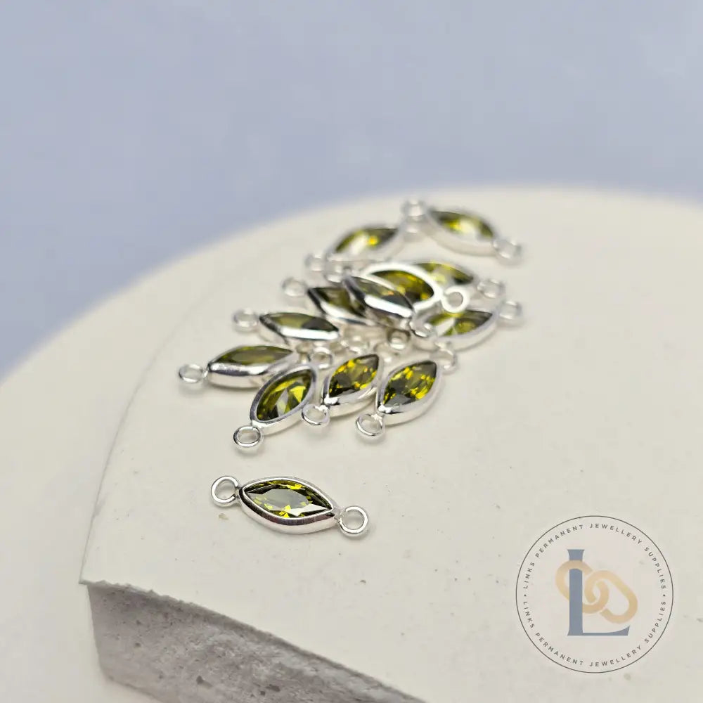 6mm Marquise Birthstone Connector Sterling silver / August - Peridot