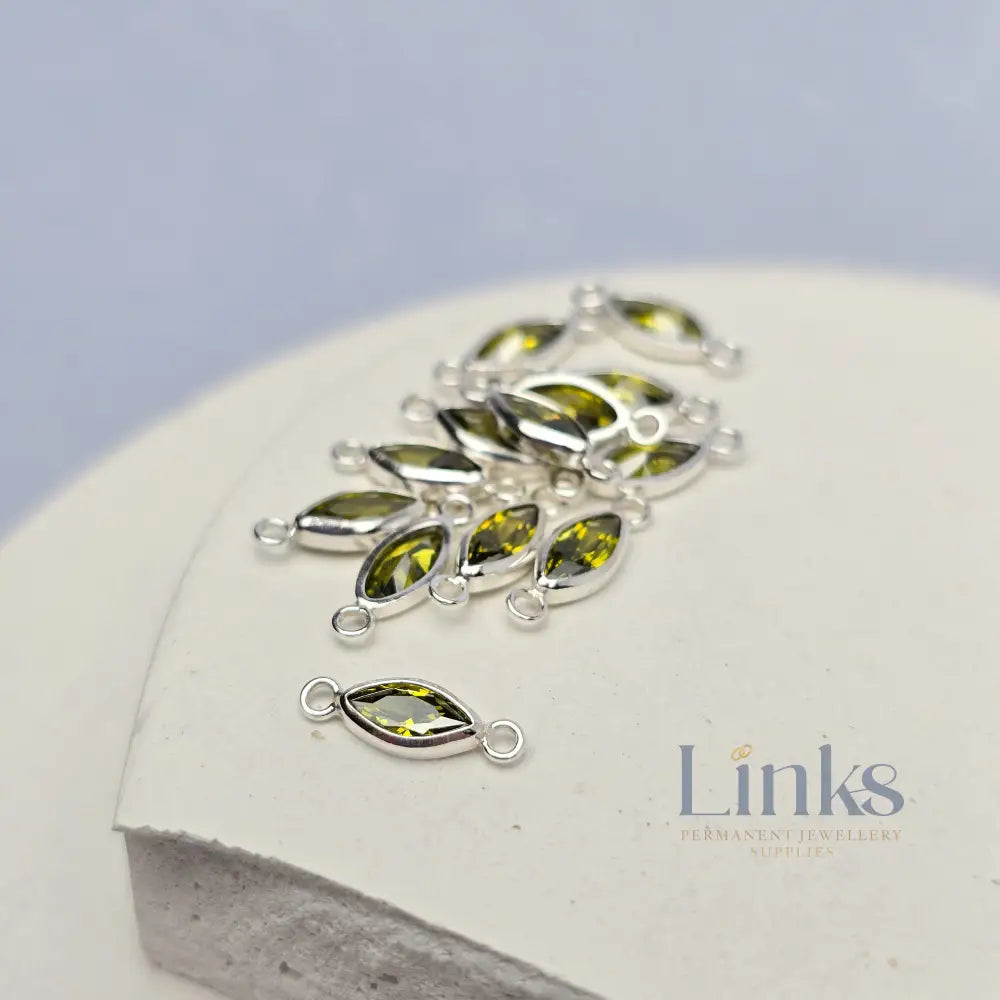 6mm Marquise Birthstone Connector Sterling silver / August - Peridot