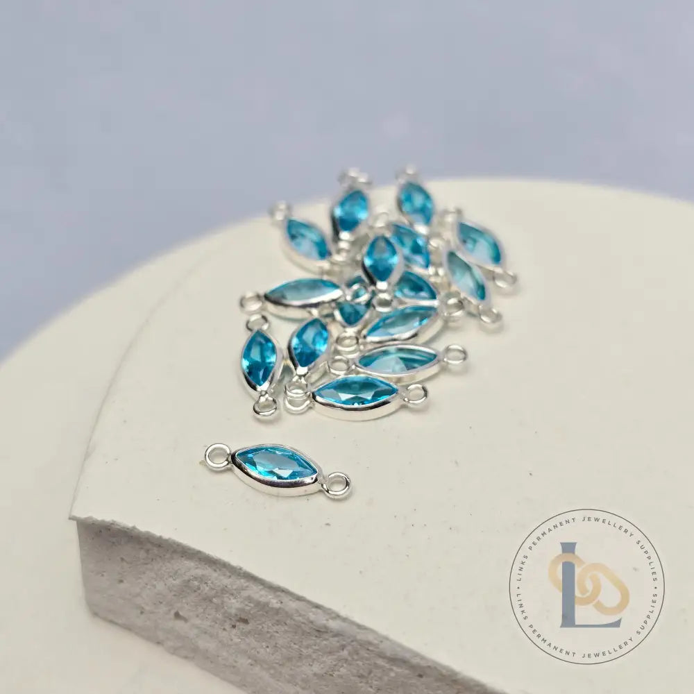 6mm Marquise Birthstone Connector Sterling silver / December - Blue Zircon