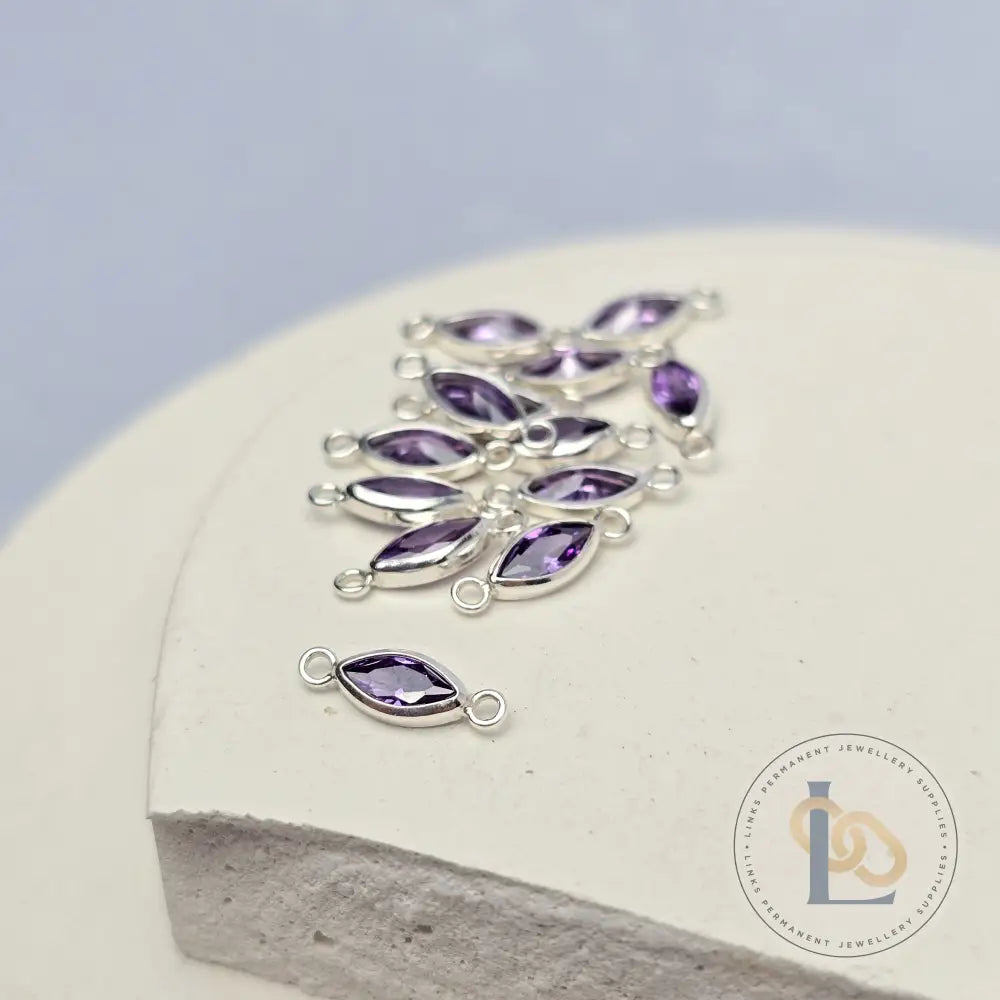 6mm Marquise Birthstone Connector Sterling silver / February - Amethyst