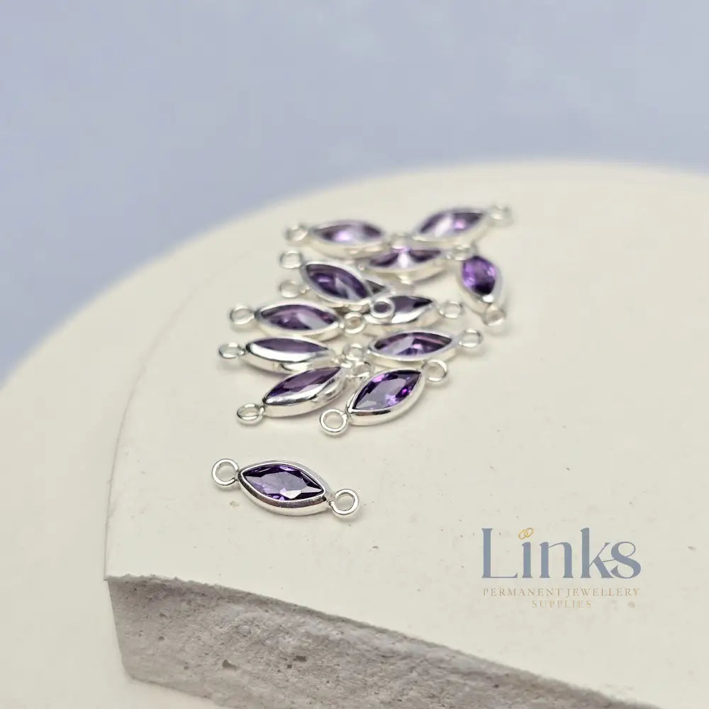 6mm Marquise Birthstone Connector Sterling silver / February - Amethyst